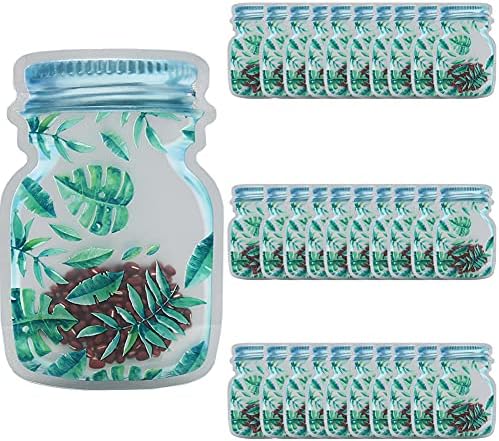 Joyday Store 30 PCS Mason Jar Zipper Bags, Reusable Mason Jar Bags, 3 Size Seal Leakproof Fresh Food Storage Bag for Herb and Spice, S ( Leaf Pattern)