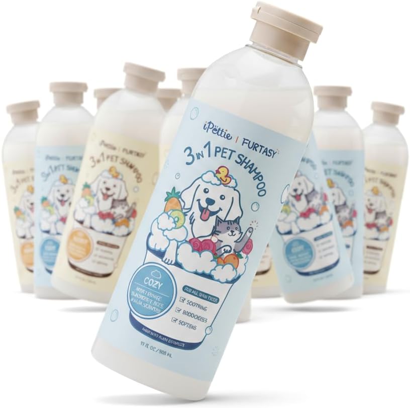 iPettie Furtasy Pet Shampoo, 3-in-1 Shampoo with Aloe & Herbal Extracts, Soothing, Deodorizing, Softening, Paraben-Free, Alcohol-Free, No Synthetic Dyes, (Sunshine+Cozy Scent) Set*8