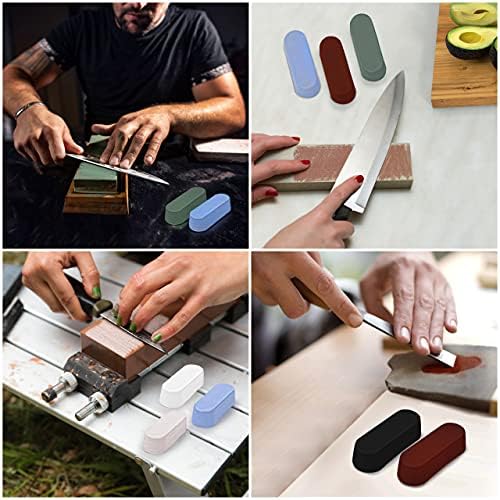 Belle Vous Polishing Compound Kit (8 Pack) - 63-68g / 2oz Buffing/Sharpening Kit for Leather Strop - Includes: General Green, White Diamond, Black Emery, Rouge Red, All-Purpose Blue, and Finer Pink