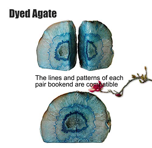 Amoystone Teal Agate Bookends Geode Book Ends Heavy Duty Bookend Holder Decor With Rubber Bumpers Small(1 Pair, 2-3 Lbs) #TOP2