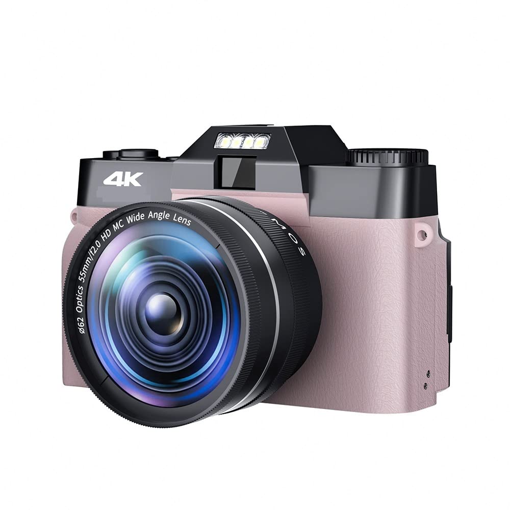 CVFRDD Wide Angle Lens 48MP Digital Camera Photography Vlog Camcorder For Live Streaming Webcam 4K 16X Digital Zoom Selfie(Standard,CDR10 Pink-Lens)