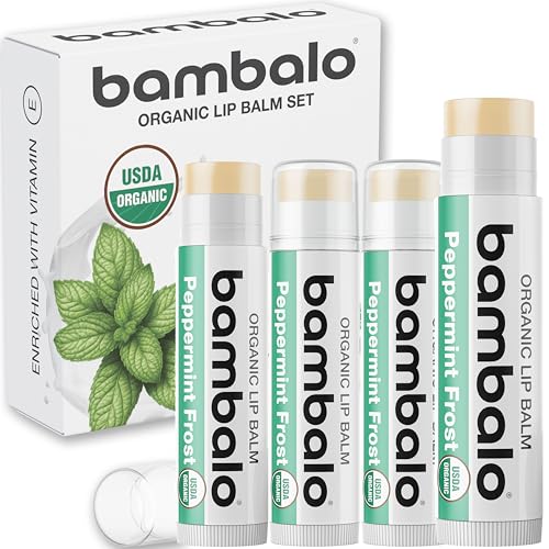 Bambalo 8-Pack Lip Balm Set by Bambalo – Includes 4 USDA Organic Flavors & 4 SPF 15 Peppermint Balms – Hydrating & Protecting Lip Care – Natural Ingredients – For Men and Women