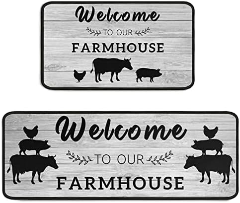 Farmhouse Style Kitchen Rugs Set 2 Pieces Non Skid Kitchen Floor Rugs and Mats Kitchen Runner Rug Comfort Soft Standing Area Mat for Kitchen Farmhouse Sink Decor 17"x47"+17"x30"