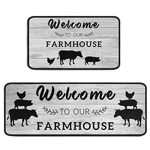 Farmhouse Style Kitchen Rugs Set 2 Pieces Non Skid Kitchen Floor Rugs And Mats Kitchen Runner Rug Comfort Soft Standing Area Mat For Kitchen Farmhouse Sink Decor 17"X47"+17"X30" #TOP2