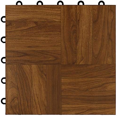 Greatmats Max Tile Wood Grain Interlocking Tiles for Basement, 20 Pack (Dark Oak Parquet)
