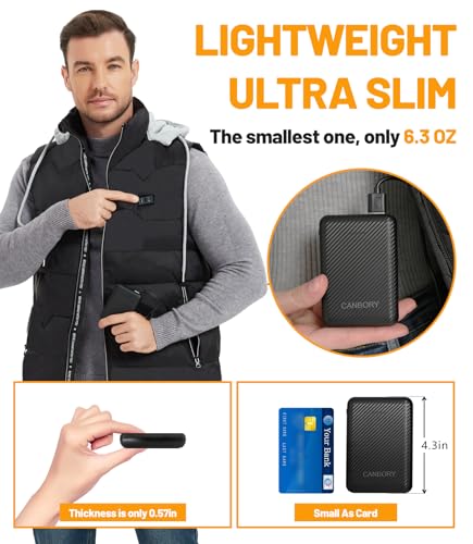 Lightweight Electric Heated Vest for Men with Detachable Hood, 3 Heating Levels and 12000mAh Battery Pack3