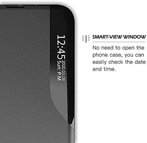 TANYO Smart View Flip Cover for Samsung Galaxy Note 20 Ultra (5G / 4G), Premium Leather Case with Stylish Mirror Clear Display Window, Note20 Ultra Foldable Kickstand Phone Shell - Black