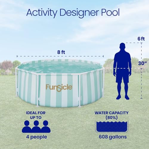 Funsicle 8\'x 30\" Activity Designer Above Ground Pool & Pump, Hotel Stripes, Age 6 & up
