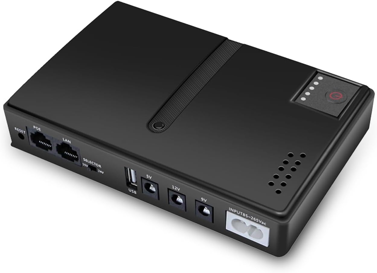 UPS Battery Backup, 36W 6 Outlets Support Device Power Overcharge Conservation Backup Power Supply for Monitoring Camcorders Router, 10400mAh (US Plug)