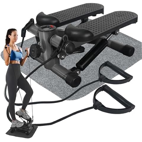 Steppers for Exercise, Mini Stair Under Desk Bike Pedal Exerciser with LCD Monitor & Resistance Bands Carpet Cover