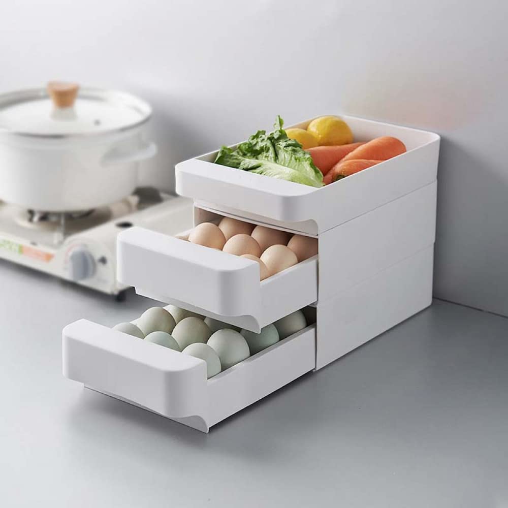 Bandeja de plástico para huevos, Caja de almacenamiento huevos plástico tipo cajón apilable tres capas for refrigerador varios tamaños