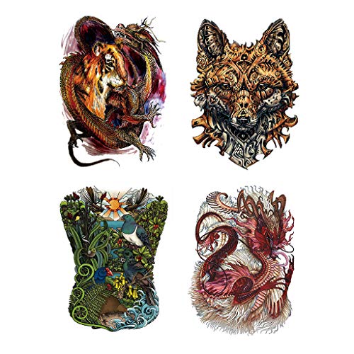 Cargen 4 Sheets Cool Full Back Dragon Temporary Tattoo Body Art Stickers Realistic Great Tattoos For Men Fake Tattoos With Dragon Tiger Bird #TOP14