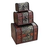 Hofumix Jewelry Boxes Wooden Treasure Box Vintage Treasure Chest Handmade Box Rings Case with Metal Lock for Storing Jewelry Treasure Pearl Cosmetics 3PCS(S,M,L)