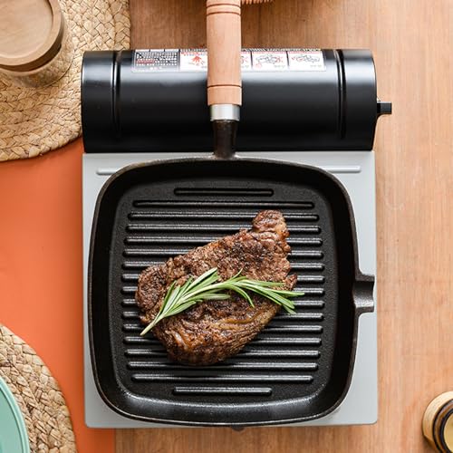 Poêle à steak en fonte de 8,7 pouces avec son manche en bois robuste