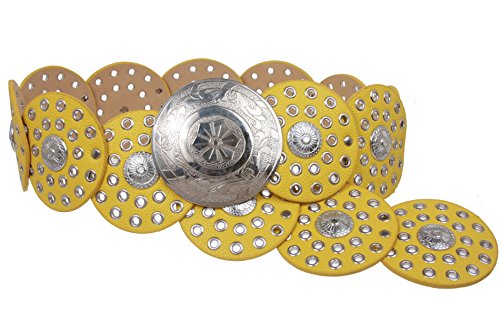 Women's 3 1/2 (90 mm) Wide Boho Disc Concho Leather Link Belt