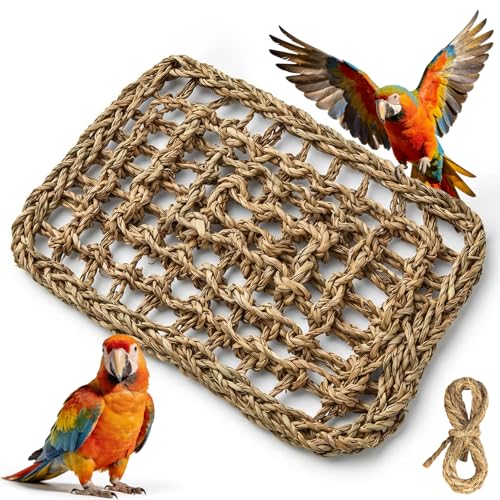 MAQIHAN Seagrass Mat for Birds - Bird Toys Seagrass Mats Foraging Activity Play Grass Mat Bird Climbing Wall Seagrass Net Hammock Toy for Medium Parakeets Lovebirds Finch Budgerigars Conure Cockatiel