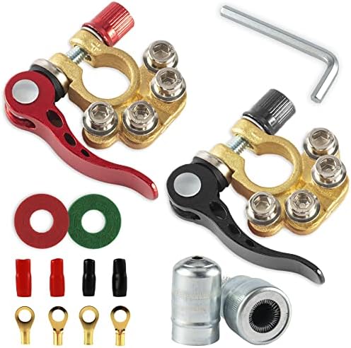 SINGARO Car Battery Terminal Connector, 4 Way Positive and Negative Pole Quick Release Terminal Clip, Applicable to SAE/JIS A Type Terminal Post, Compatible with Cars, Trucks and More（Gold-A）