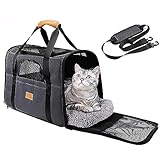 SEASKY Transportín Perro Gato Bolsa Transporte Grande para Mascotas, Plegable portátil Máximo 13Kg, Portador de Viaje con Correa Ajustable, Transportadora de Gato con Colchón Suave, Negro Talla S