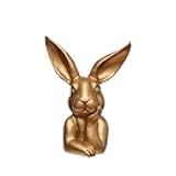 Spring Rabbits Easter Decoration 8 Inch Vintage Gold Resin Bunny Statue Large Rabbit Figurines Easter Table Centerpiece Decorative Bunny Sculpture Collectibles Gift for Home Decor (Bunny Statue)