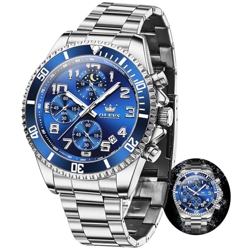 Image of OLEVS Watch Men Luxury Chronograph Stainless Steel Wrist Dress Waterproof Watch Quartz Analog Large Face Luminous