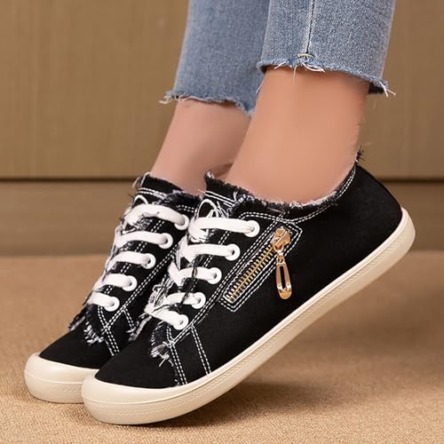 Women's Canvas Walking Shoes Casual Low Top Sneakers Fashion Womens Lace Up Tennis Canvas Shoes Comfortable Loafers Ladies Soft Soled Non-Slip Lightweight Breathable Orthotic Sneaker2