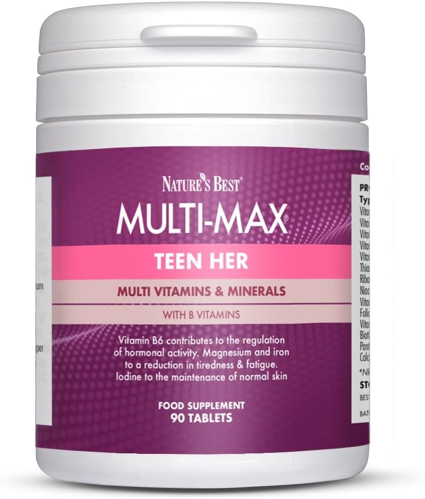 Nature’s Best Multi-Max Multivitamin for Teen Her – Growth & Development Support for Girls 13-19 – with Iron, Vitamin B6 & Vitamin C – UK Made – 90 Tablets (3 Months’ Supply)
