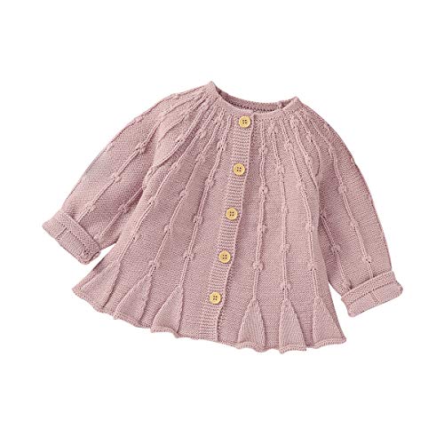 Infant Toddler Baby Girls Cardigan Sweater Long Sleeve Button Down Knitted Outwear Fall Winter Solid Color Knit Tops 0-18M (3-6 Months, Ruffle-Pink)