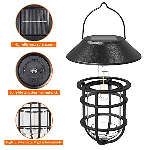 Solar Lantern Hanging Solar Lights Outdoor, Waterproof Metal Wall Lantern with Hooks, Outdoor Wall Lights for Porch, Patio Yard Garden Decor, No Wiring Required, 2 Pack by Icerona - Image 7