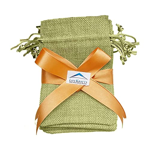 Image of Lifekrafts Linen Jute Pouches |Green| Adjustable Drawstring | Multipurpose Jute Bags