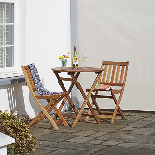 Garden life Wooden Bistro Furniture Set Outdoor Folding Patio Table with 2 Chairs Easy Storage - Image 2