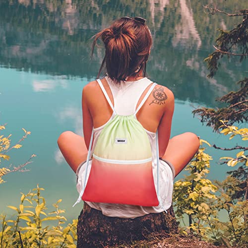 Image of WANDF Drawstring Backpack, Gym Sackpack for Sports (Red-Green Gradient) | Water-Resistant, Shopping, Yoga, Travel, Beach, Daily Carry