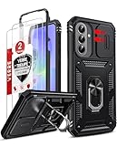 LeYi Coque pour Samsung Galaxy A37 / A 37 5G avec 2*Verre Trempé+Anneau Support, Full Protection de la Caméra en PC Dur Anti Chut Renforcée Armor Heavy Duty Antichoc Bumper Housse Etui, Noir