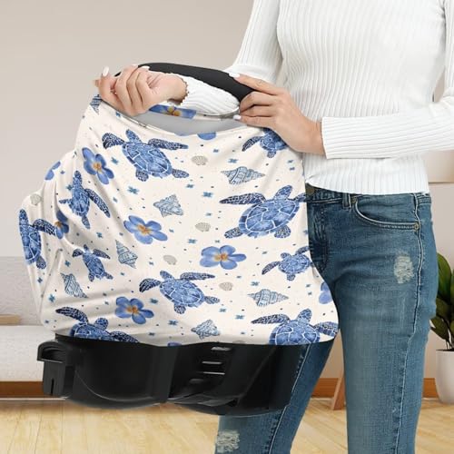 Image of Sea Turtle Car Seat Cover Baby Infant Car Seat Canopy Baby Girl Boy, Cozy & Windproof Newborn Carseat Covers Stroller Cover