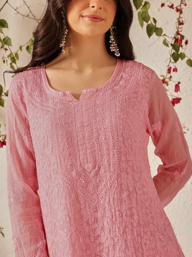 Image of Ada Hand Embroidered Lucknowi Chikankari Kota Kurta for Women A411211