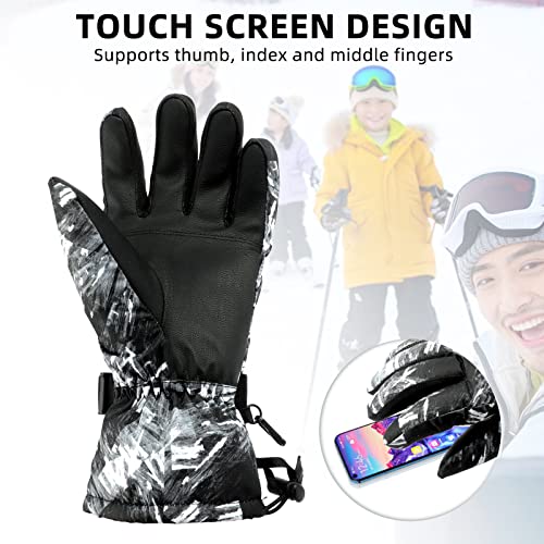 Ski Gloves, Prochosen Winter Warm Gloves Men Women, Waterproof Nonslip Breathable Touchscreen Snow Gloves, Snowboarding Gloves For Cold Weather, Outdoor Skiing, Snowboard (Grey&White) #TOP4