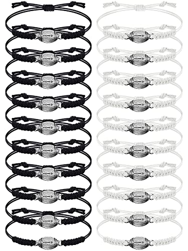 Hicarer 20 Pieces Football Bracelets Adjustable Football Charm Bracelets Football Gifts For Boys Girl Women Men Teens Most Sport Team Players (Black, White) #TOP7