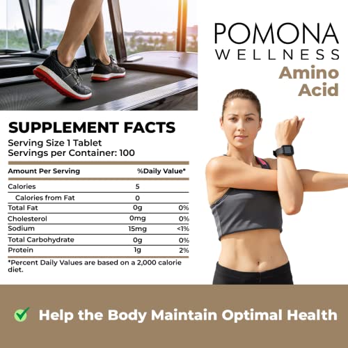 Pomona Wellness Essential Amino Acid Supplement, 1000mg Per Serving, EAAs Powder Capsules, for Brain, Energy Support and Post Workout Muscle Recovery, Vegetarian, 100 Tablets (2 Pack)