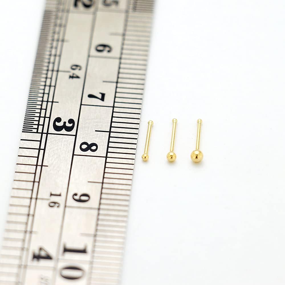 3 Piece Pack of 9ct Solid Yellow Gold Plain Top Ball 22 Gauge Ball End Nose Stud