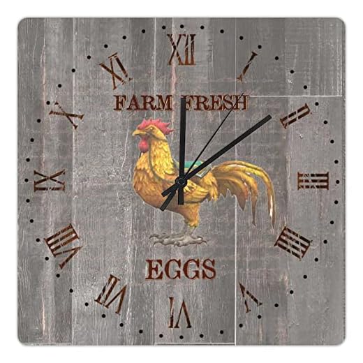 Retro Rooster Roman Numerals Desk Clock Wooden Decorative Wall Clock Country Decorative Desk Clock for Grandparents with Poor Vision Decorative Wood Style for Home Thanksgiving Day 10 in
