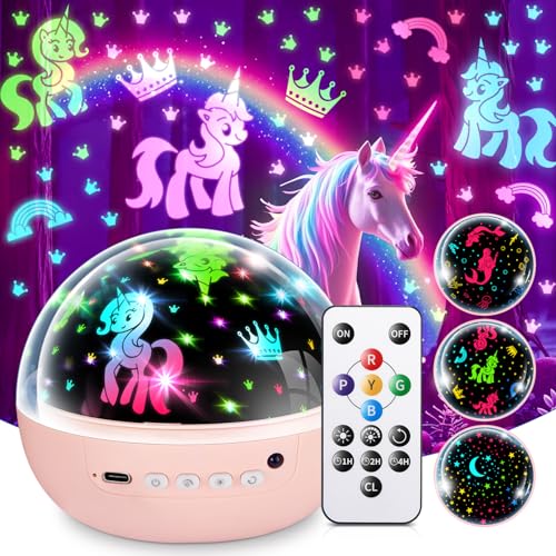 PIKOY Kids Night Light Projector, Remote+3 Timer Unicorn Night Light for Kids,3 Film&93 Effect Toddler Night Light Kids Projector,3 Lightness Nightlight for Kids Room,360° Rotate Baby Night Light