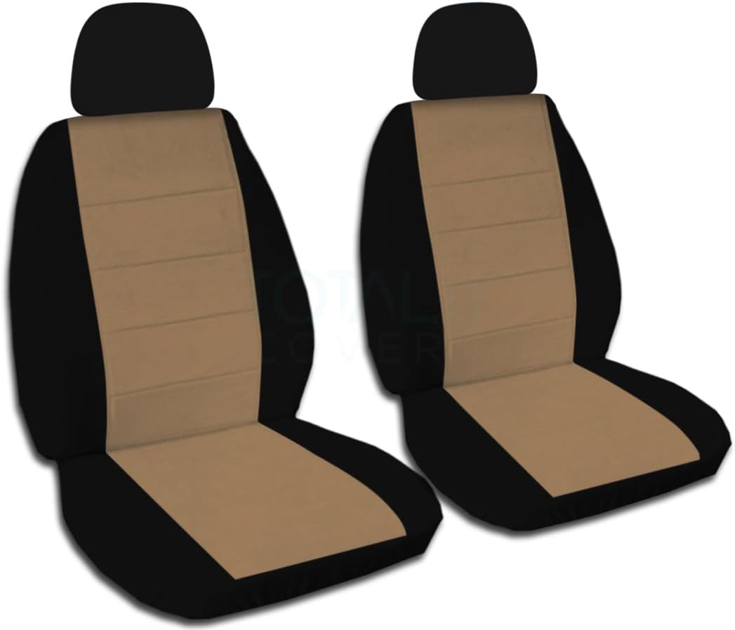 Totally Covers Two-Tone Car Seat Covers w 2 Separate Headrest Covers: Black & Brown - Semi-Custom Fit - Front - Will Make Fit Any Car/Truck/Van/RV/SUV (21 Colors)