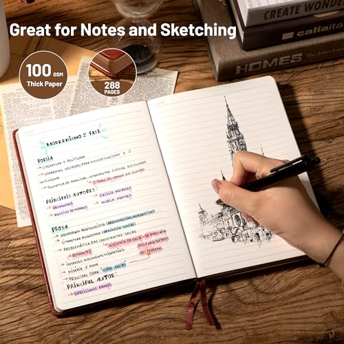 Image of CAGIE Compass Leather Journal Gift for Men - Vintage Writing Notebook with Pen, 100 GSM 288 Page Lined Journal A5 Hardcover, 180 Lay Flat, Daily, Travel, Office & Gift Idea