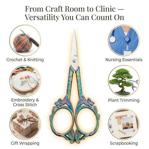 Crochet Scissors with Cover – Rainbow Vintage Small Embroidery Scissors, Sharp Butterfly Craft Scissors for Yarn Thread Sewing Needlework, Pretty Gift for Crocheter Quilter, 4.6 Inch by GLEXAL - Image 8