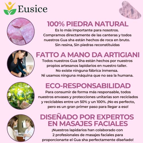 EUSICE - Gua Sha Cuarzo Rosa Piedra Natural, Masaje de Ojos y Cara, Relajación Corporal y Mental, La Herramienta Facial Antienvejecimiento Definitiva, 100% Hecha a Mano a partir de una Roca en bruto - imagen 3