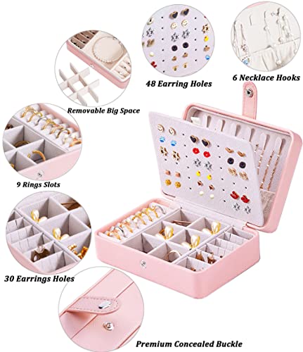 Qbestry Travel Jewelry Organizer For Women Girls Stud Earring Organizer, Travel Jewelry Case Earring Jewelry Box For Girls Mini Earring Box Holder Storage Case Organizer For Necklace Rings, Light Pink #TOP1