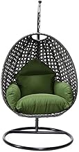 Single Seater Hammock Swing Chair for Adult with Stand and Cushion Ideal for Patio Balcony Garden Terrace and Living Room Powder Coated Iron Framing Jhula (Black & Green)