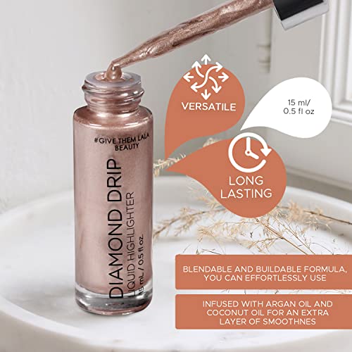 Diamond Drip Liquid Highlighter By Give Them Lala- Highly Pigmented Shimmer Highlighter For Face & Chest- Illuminator Drops For Diamond Sparkle- Glow Drops For Dewy Foundation, Cruelty-Free - (Iced) #TOP1