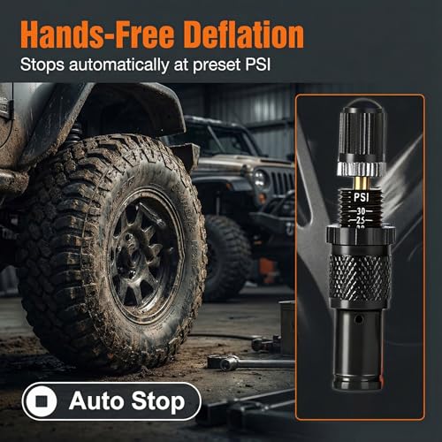 Image of SUVCARMPING Adjustable Auto-Stop Tire Deflator Valve Kit (10-30 PSI) 4 PCS Screw-on Tyre Air Down Tool for Offroad 4x4, Black | Screw-on Tyre Air Down Tool for Offroad 4x4