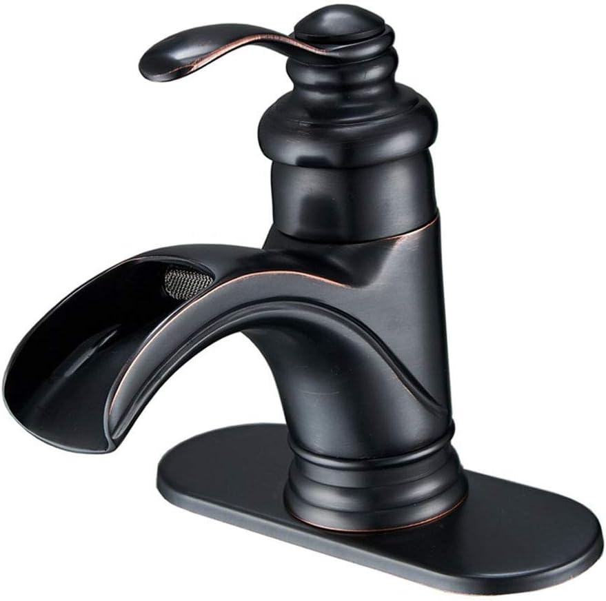 Homevacious Waterfall Bathroom Faucet Oil Rubbed Bronze Single Handle Black Bath Tub Lavatory Sink Vanity Basin Faucets One Hole Lever Mixer Tap Deck Mount Brass Commercial Supply Hose Cupc Lead-Free