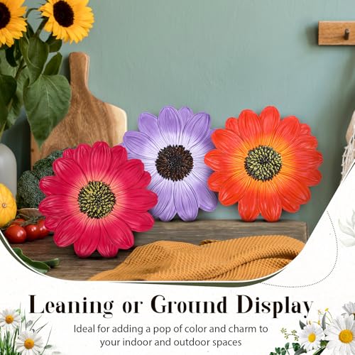 Cinnvoice 3 Pack Garden Stepping Stone Unique Decorative Dimensional Stepping Stone Outdoor Decor for Patio, Walkway Sculpture Yard(Daisy,10 Inches)